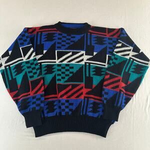 Oakton Limited Sweater Men XL Colorful Geometric Long Sleeve 80s 90s Acrylic